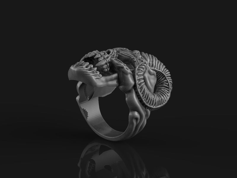 Skull ring with horns 3d model for 3d printing 3D print model 3D print model_15
