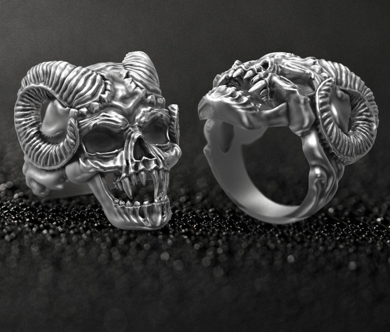 Skull ring with horns 3d model for 3d printing 3D print model 3D print model_1