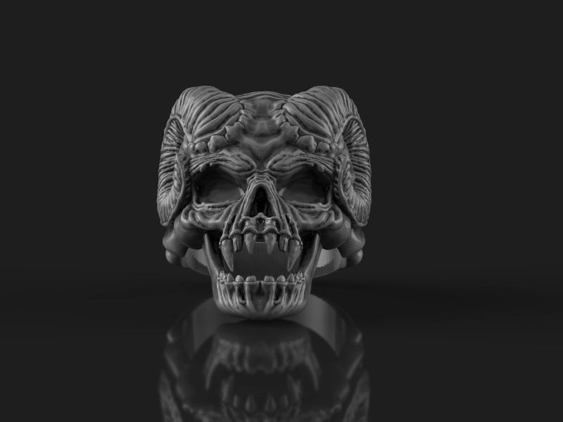 Skull ring with horns 3d model for 3d printing 3D print model 3D print model_20