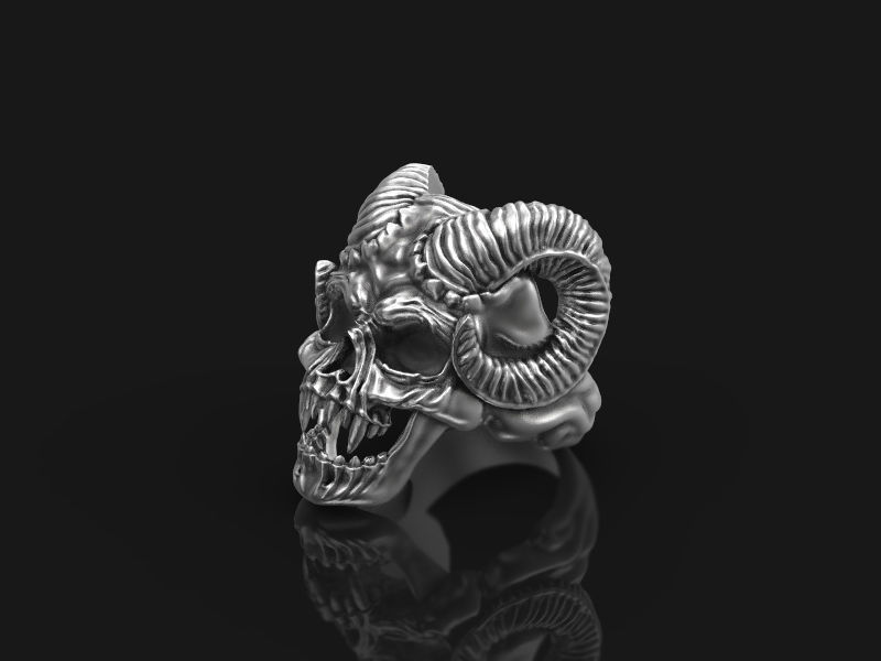 Skull ring with horns 3d model for 3d printing 3D print model 3D print model_8