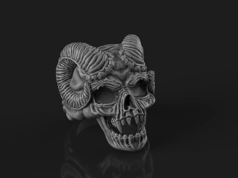 Skull ring with horns 3d model for 3d printing 3D print model 3D print model_19