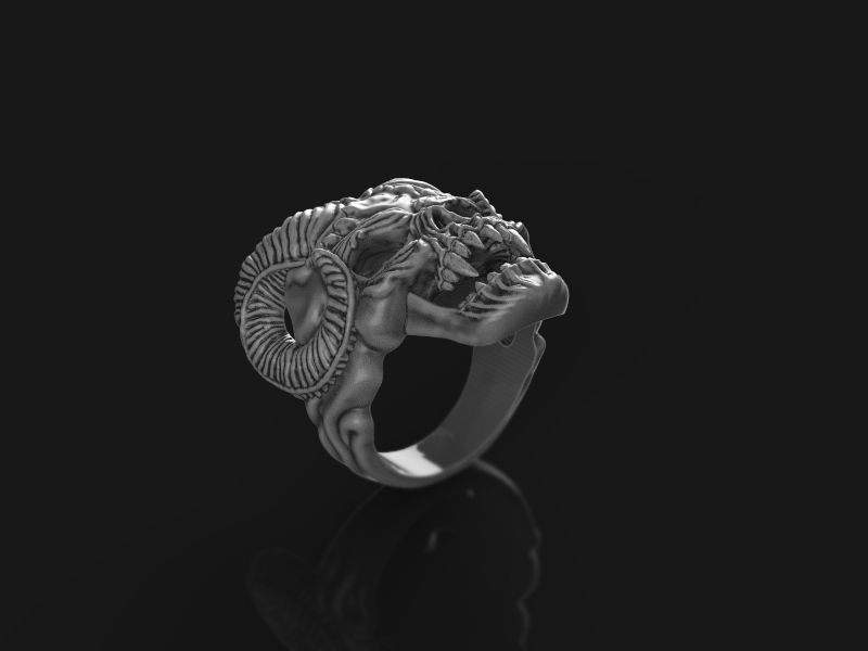 Skull ring with horns 3d model for 3d printing 3D print model 3D print model_17