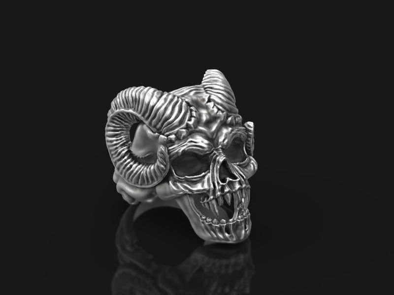 Skull ring with horns 3d model for 3d printing 3D print model 3D print model_12