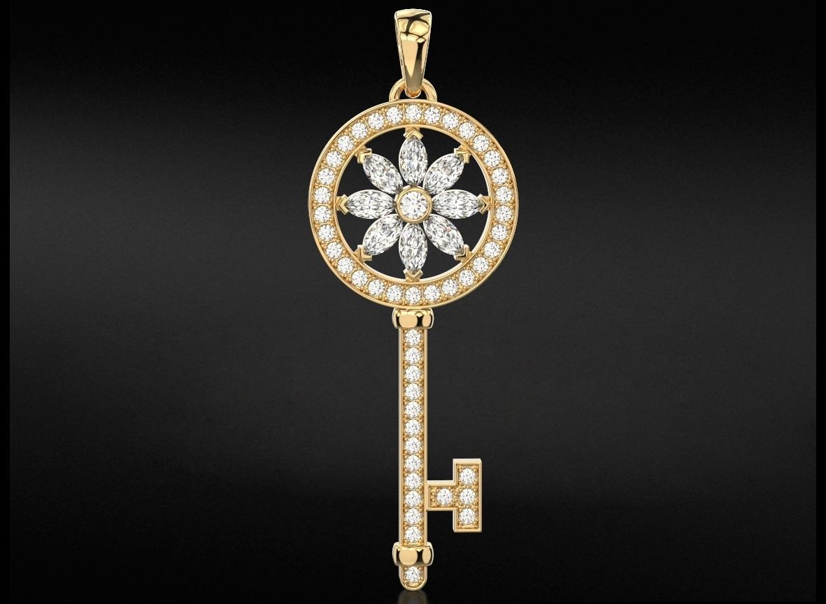 Key pendant with diamonds and marquises 731 3D print model_3