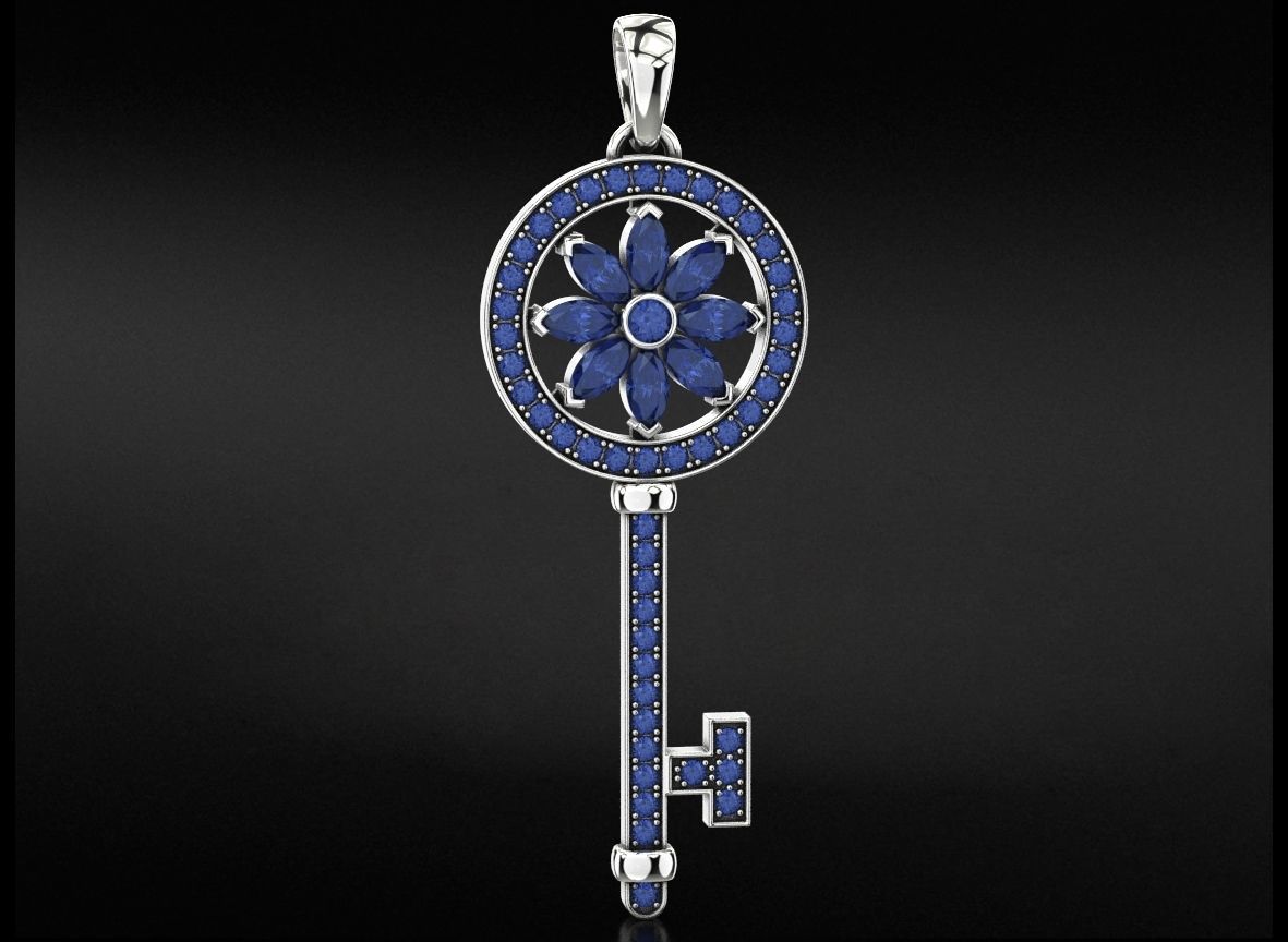 Key pendant with diamonds and marquises 731 3D print model_12