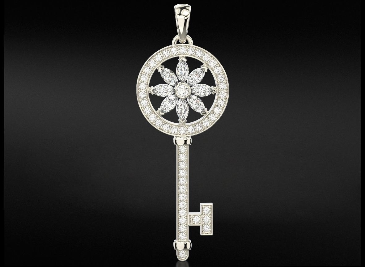 Key pendant with diamonds and marquises 731 3D print model_2