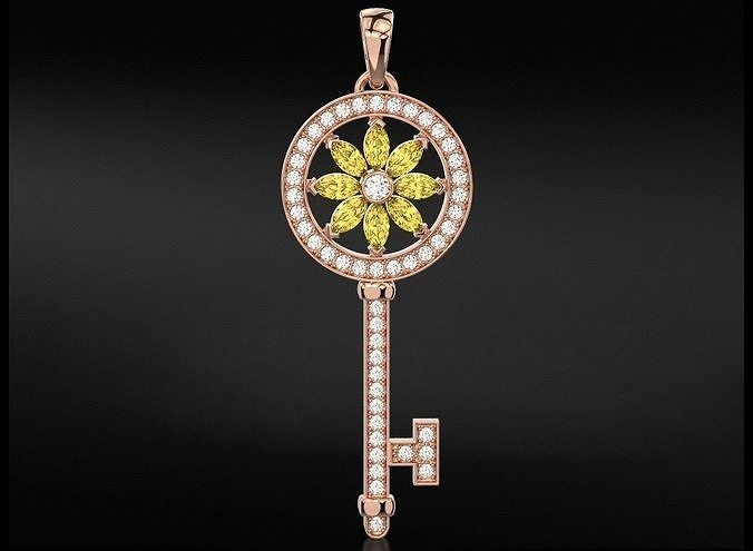Key pendant with diamonds and marquises 731 3D print model