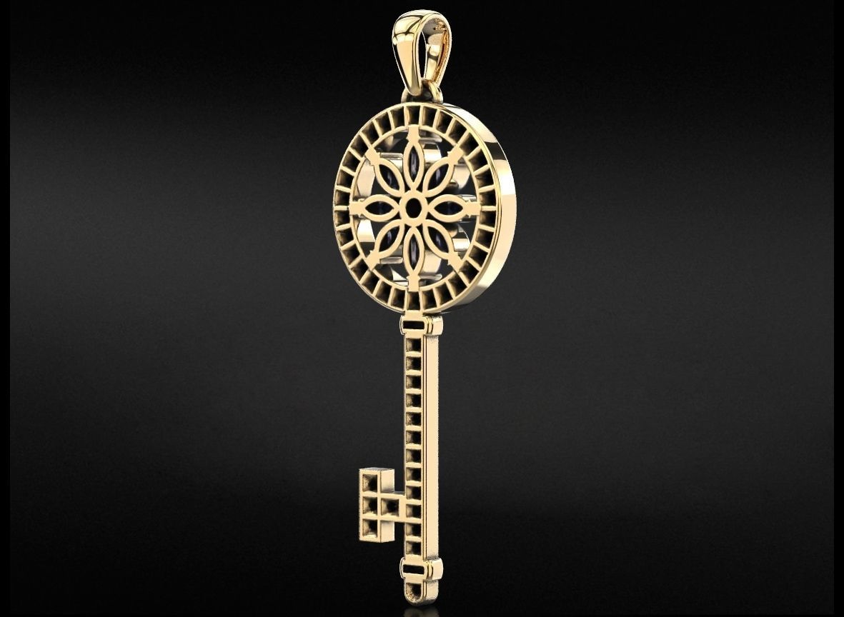 Key pendant with diamonds and marquises 731 3D print model_9