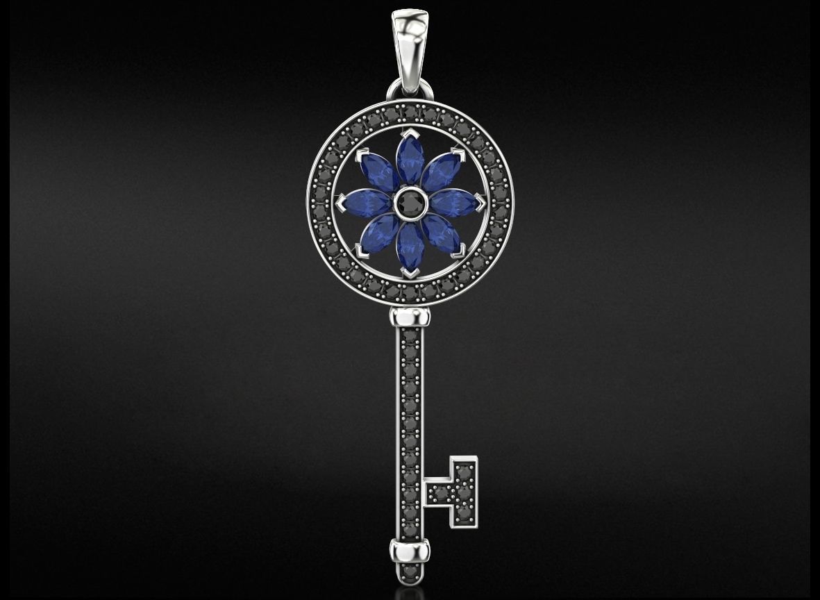 Key pendant with diamonds and marquises 731 3D print model_6