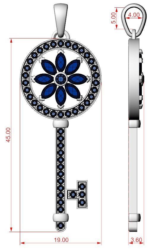 Key pendant with diamonds and marquises 731 3D print model_15