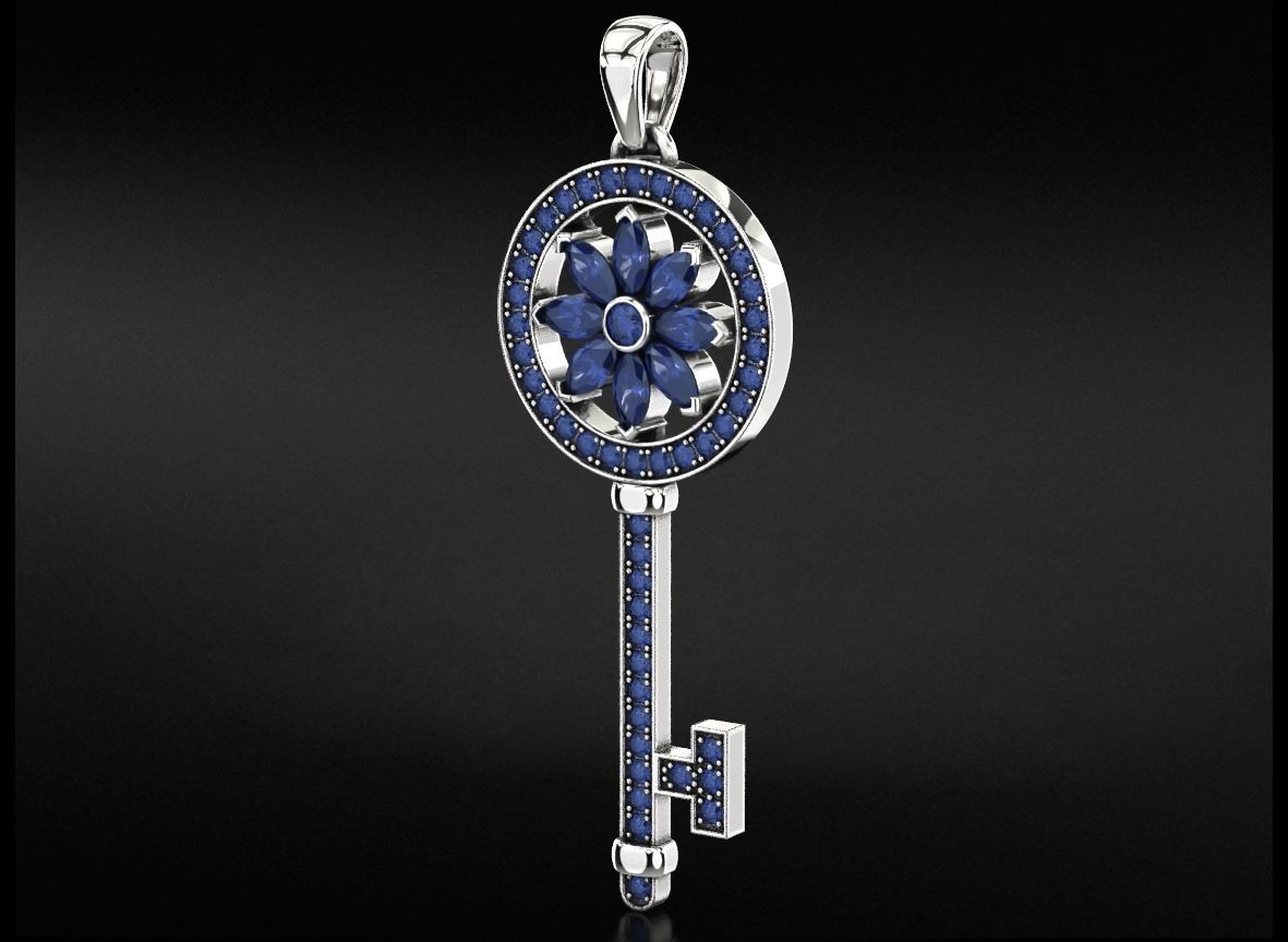 Key pendant with diamonds and marquises 731 3D print model_14