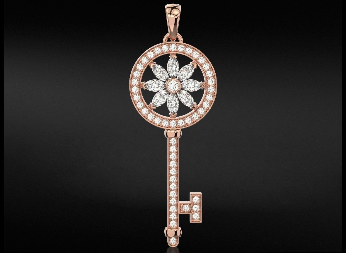 Key pendant with diamonds and marquises 731 3D print model_1