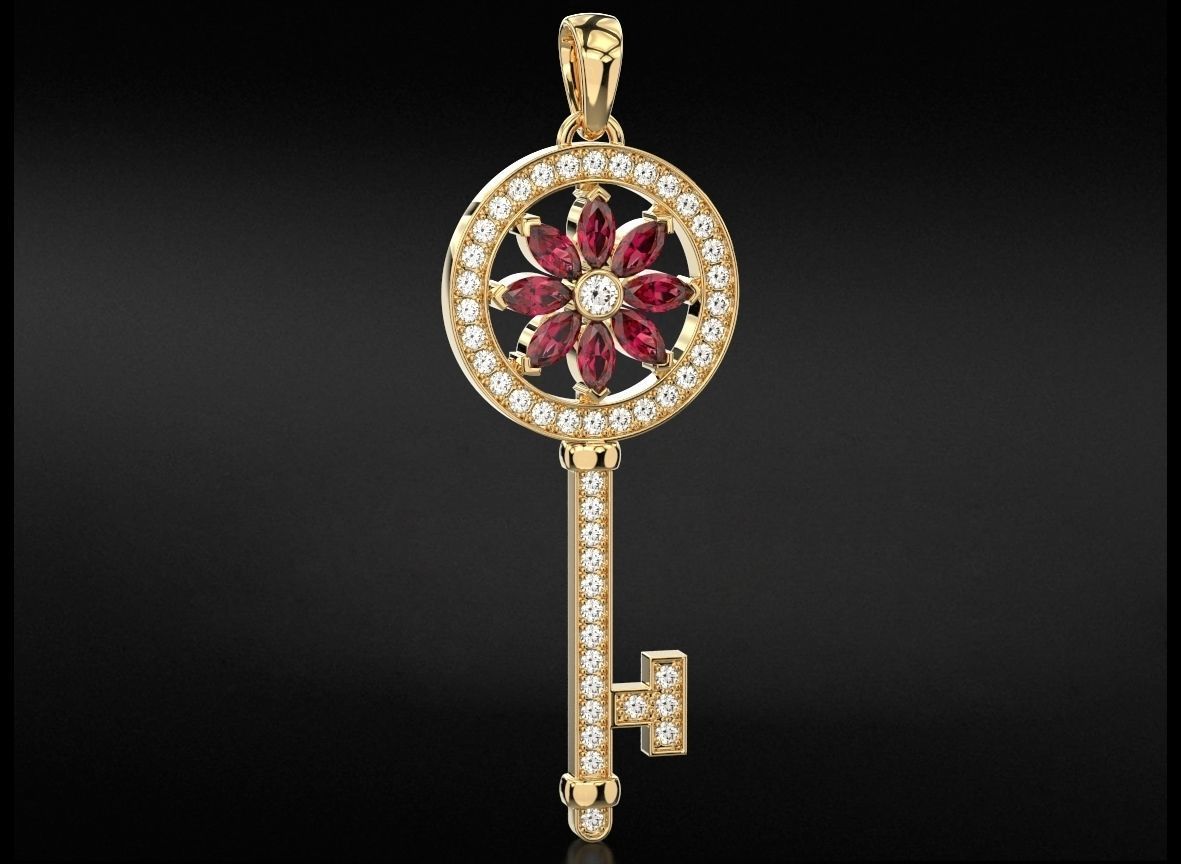 Key pendant with diamonds and marquises 731 3D print model_10