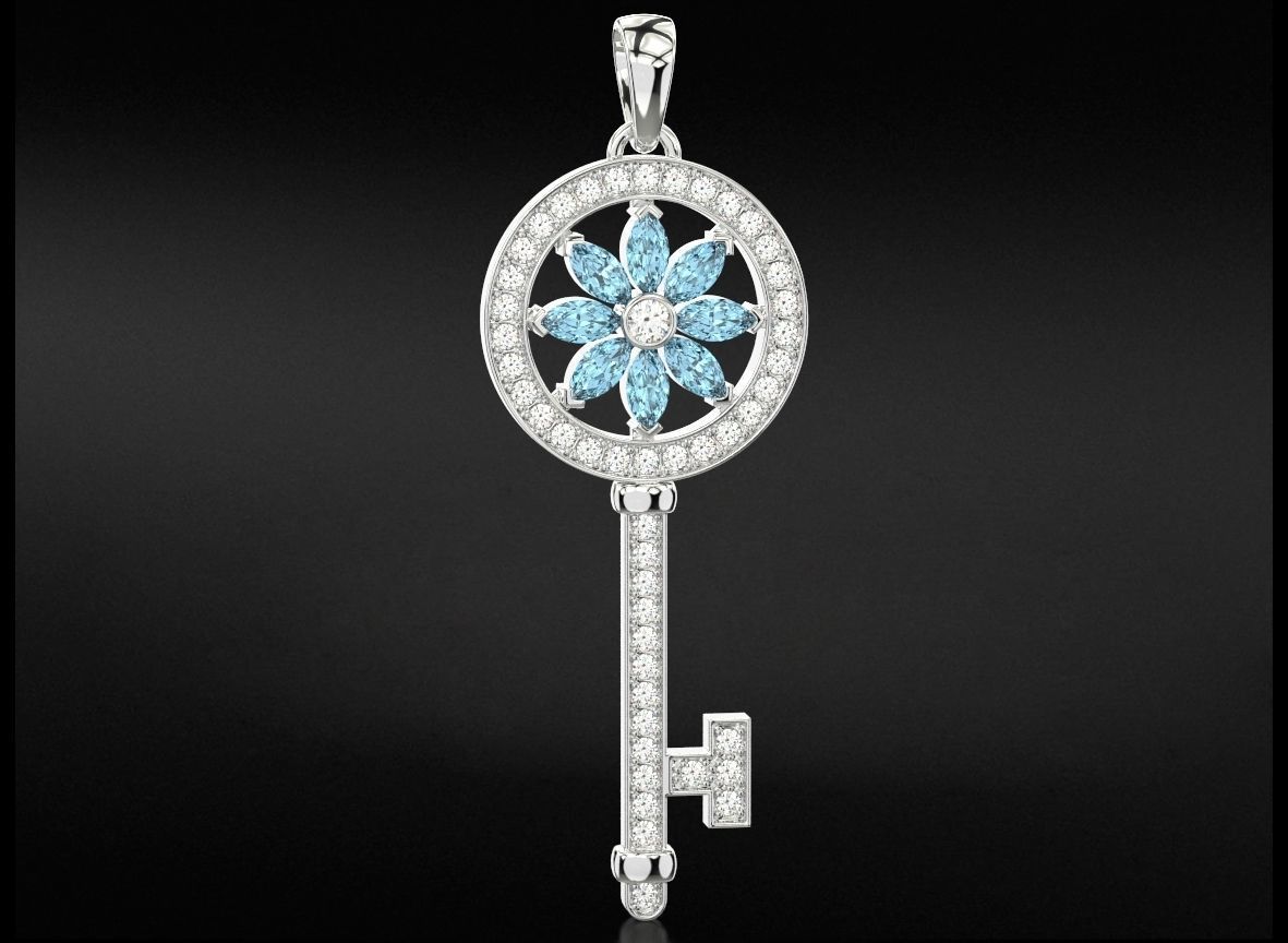 Key pendant with diamonds and marquises 731 3D print model_11