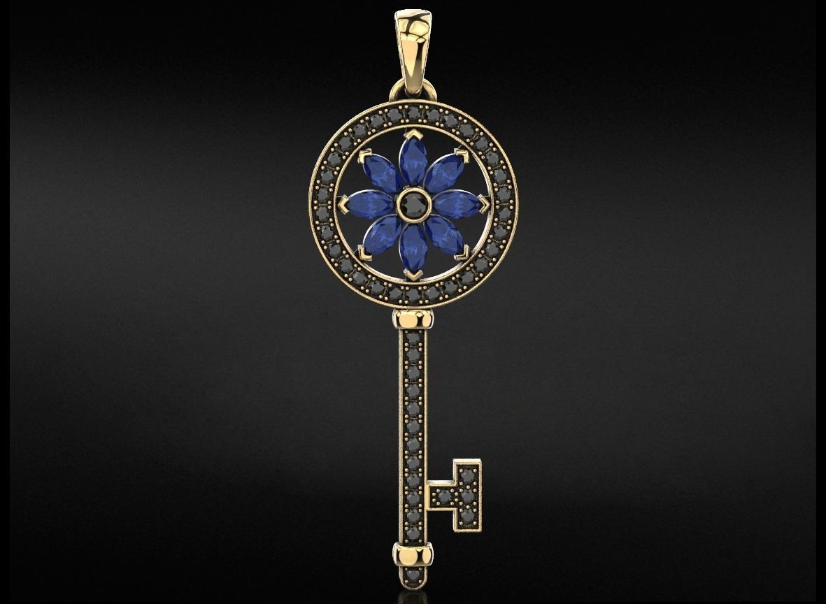 Key pendant with diamonds and marquises 731 3D print model_8