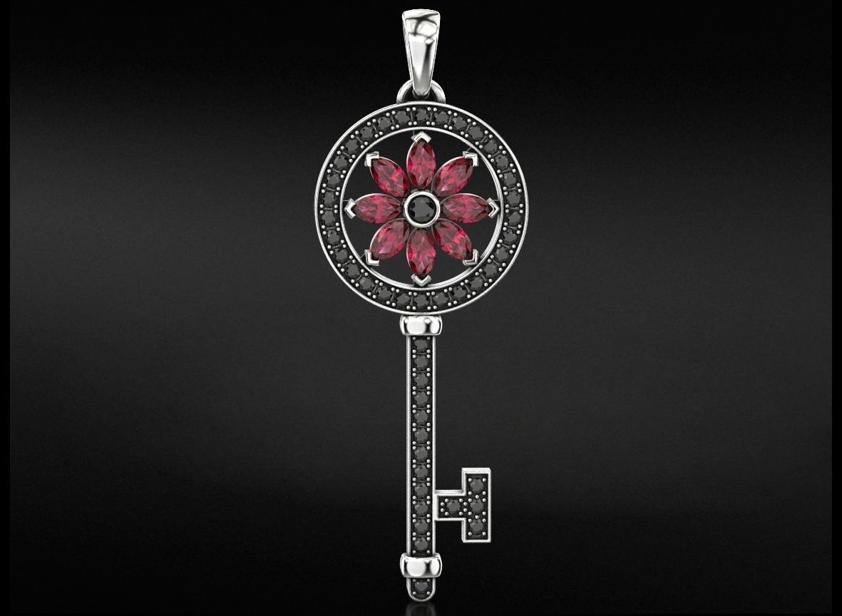 Key pendant with diamonds and marquises 731 3D print model_7