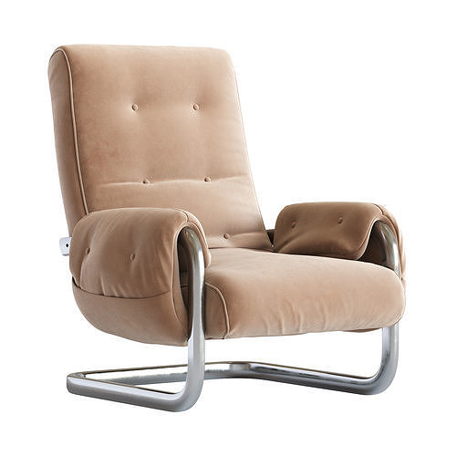 Tan Brown Mohair Velvet Large Lounge Chairs  3D model