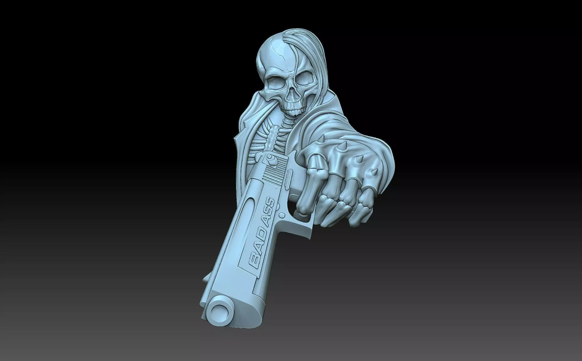 A skeleton with a gun 3D print model