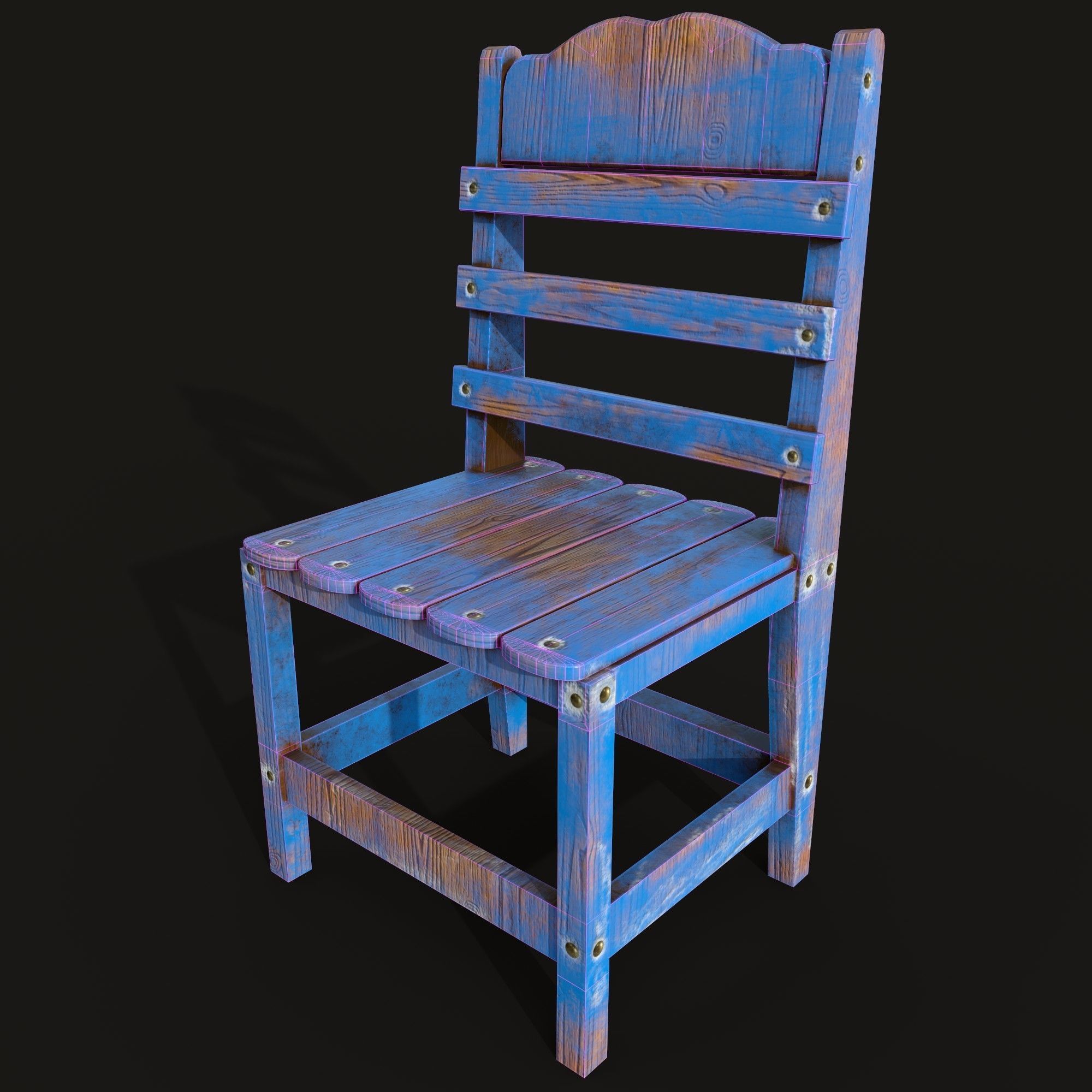 Wooden Chair Low-poly 3D model_4