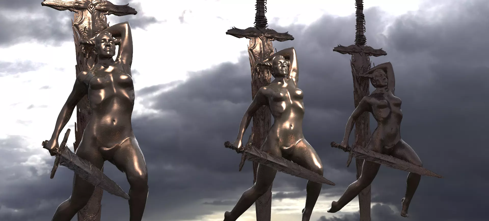 Lady of the lake Statue With Excalibur 5 3D model