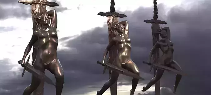 Lady of the lake Statue With Excalibur 5 3D model
