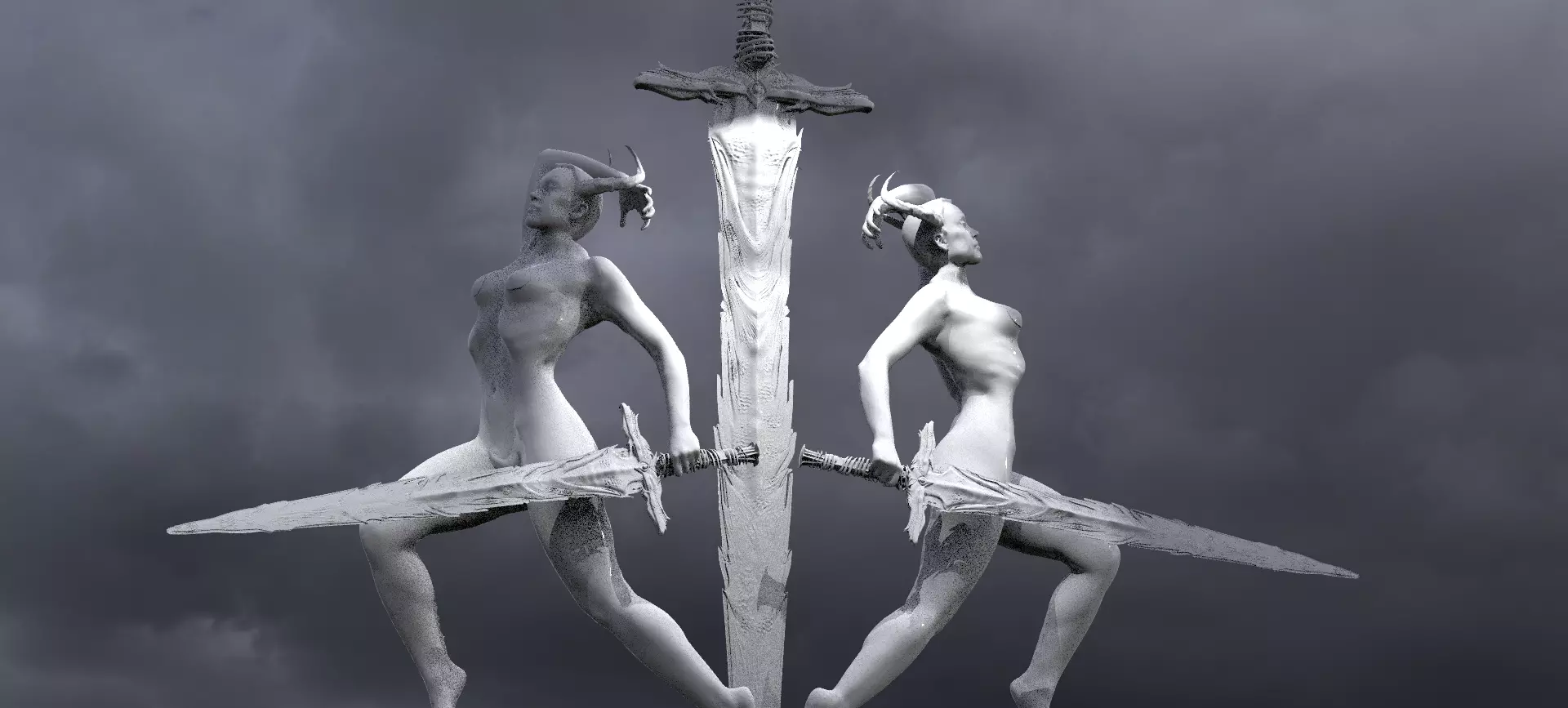 Lady of the lake Statue With Excalibur Mirrored 3D model