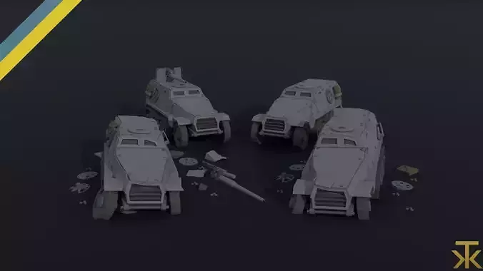 Cartoon Dieselpunk armored cars  Polygonal Style