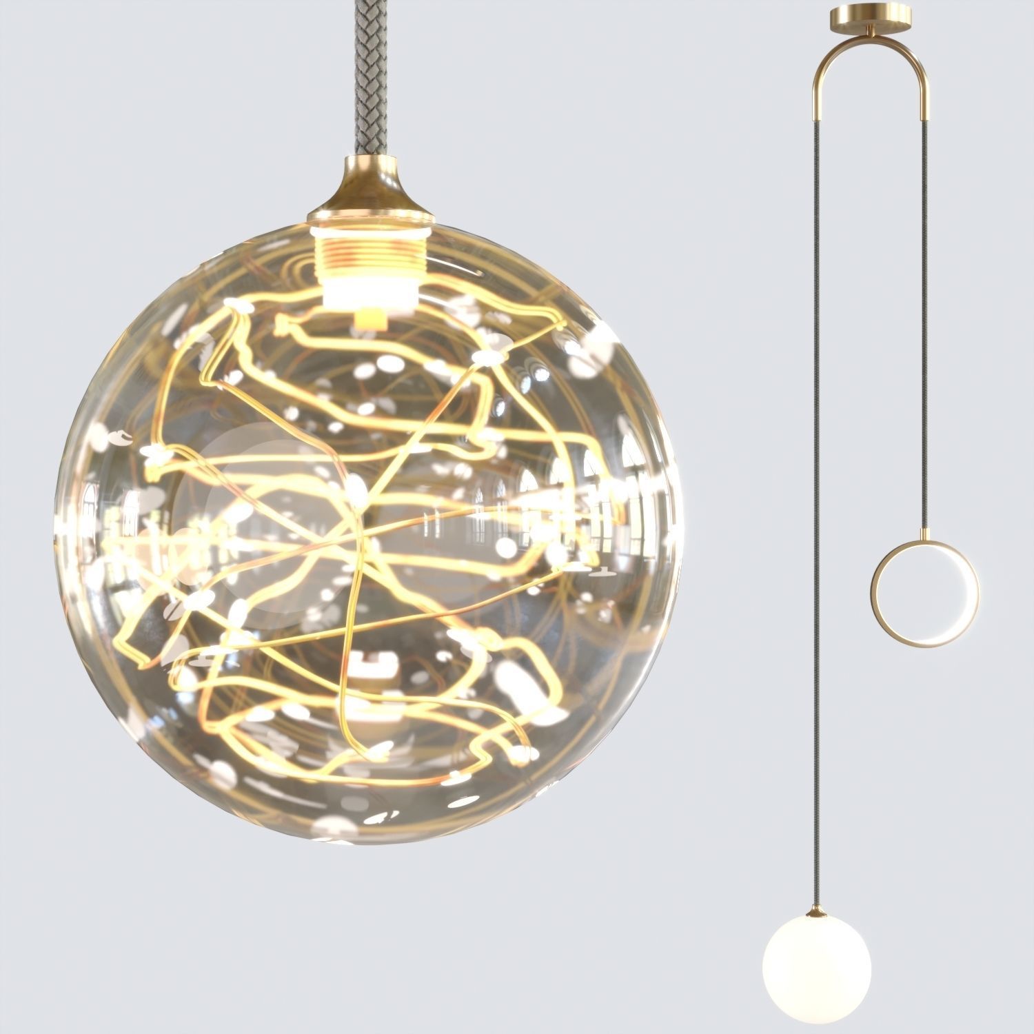 Hanging ceiling lamp OFELIA brass Lampatron 3D model_2