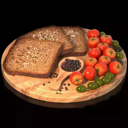 Bread tomatoes and olives set 3D model