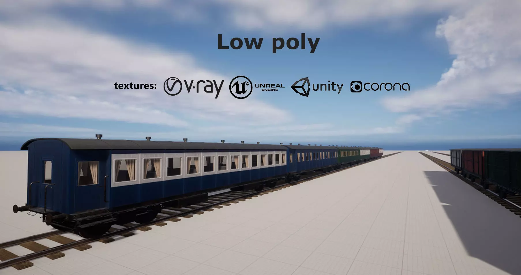 Passenger wagon  with interior Low-poly 3D model_0