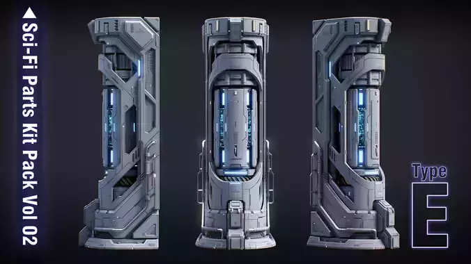 Sci-Fi Parts Kit Pack Vol 02 E-PBR Low-poly 3D model