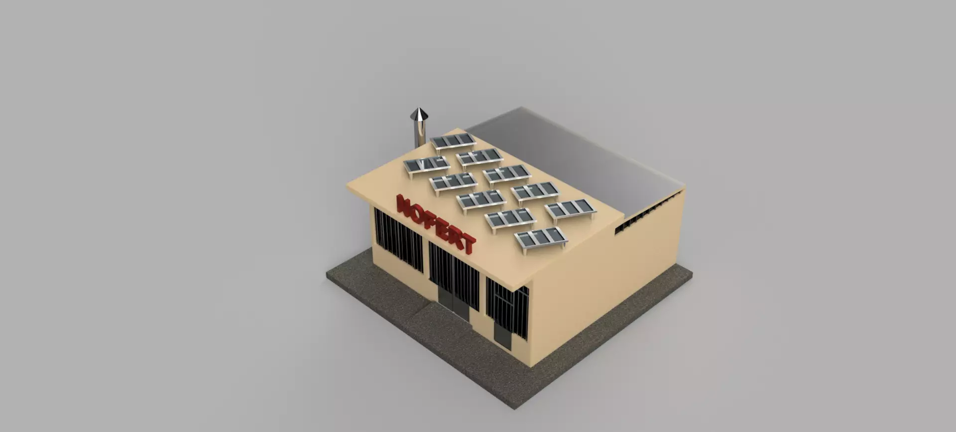 Factory building with solar panels on roof 3D model_0