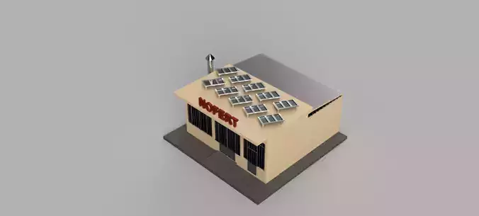 Factory building with solar panels on roof