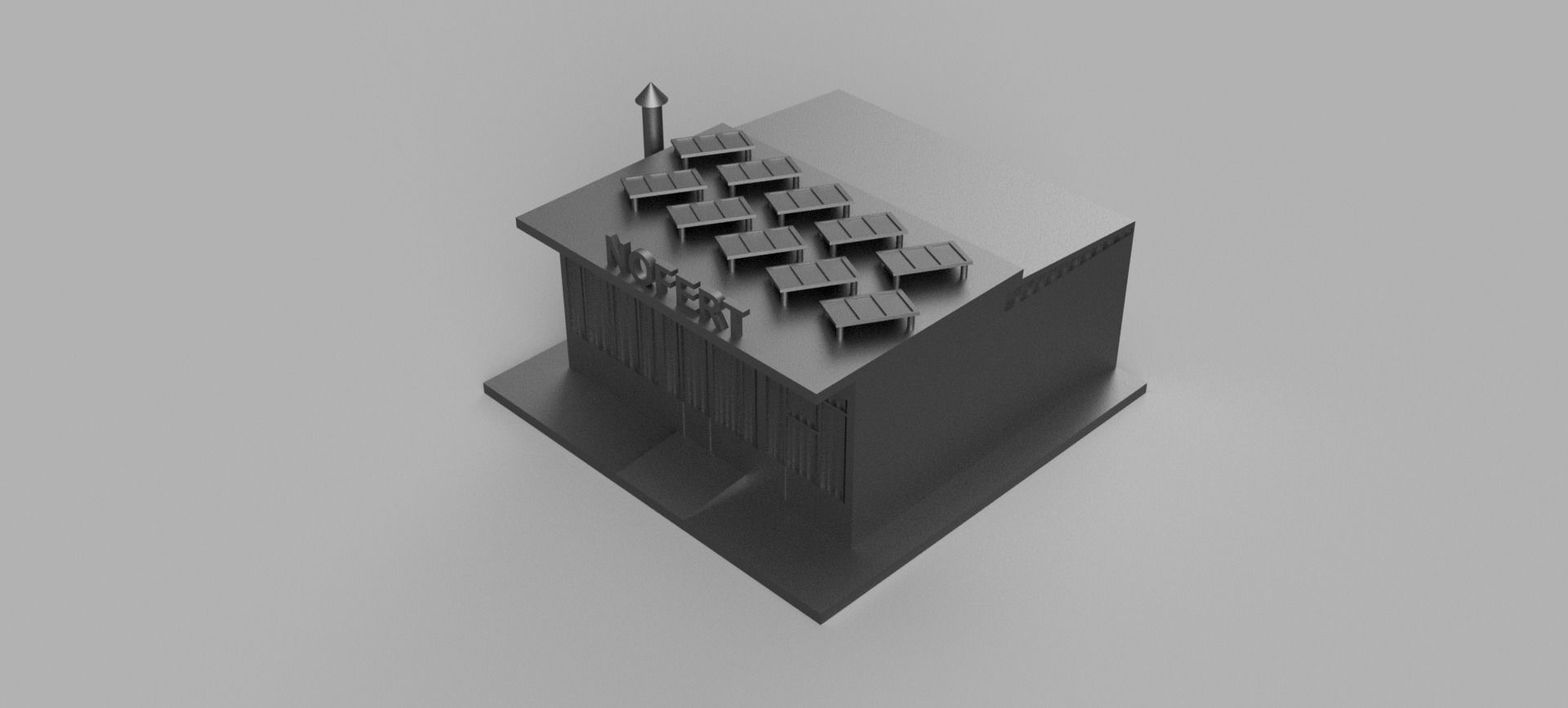 Factory building with solar panels on roof 3D model_6