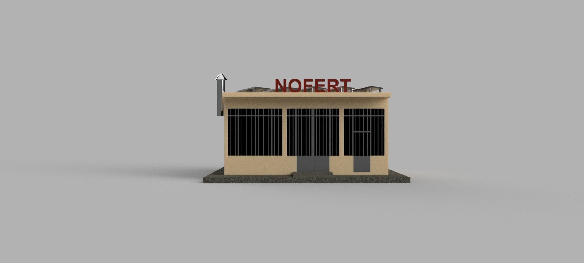 Factory building with solar panels on roof 3D model_4