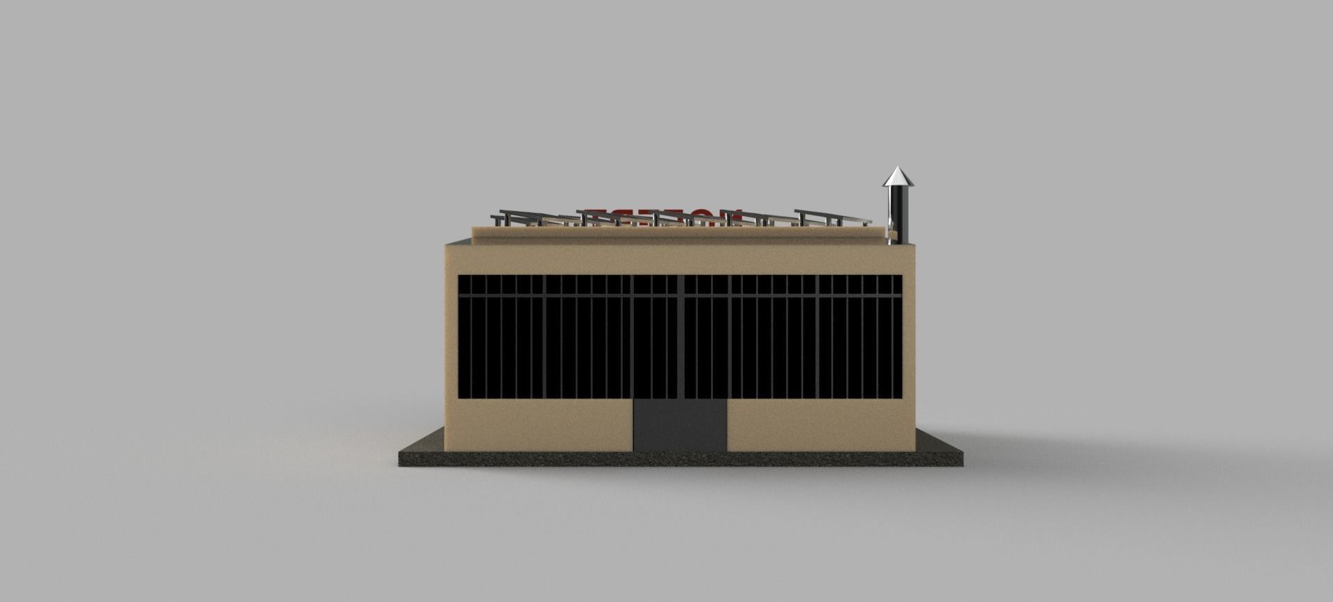 Factory building with solar panels on roof 3D model_5