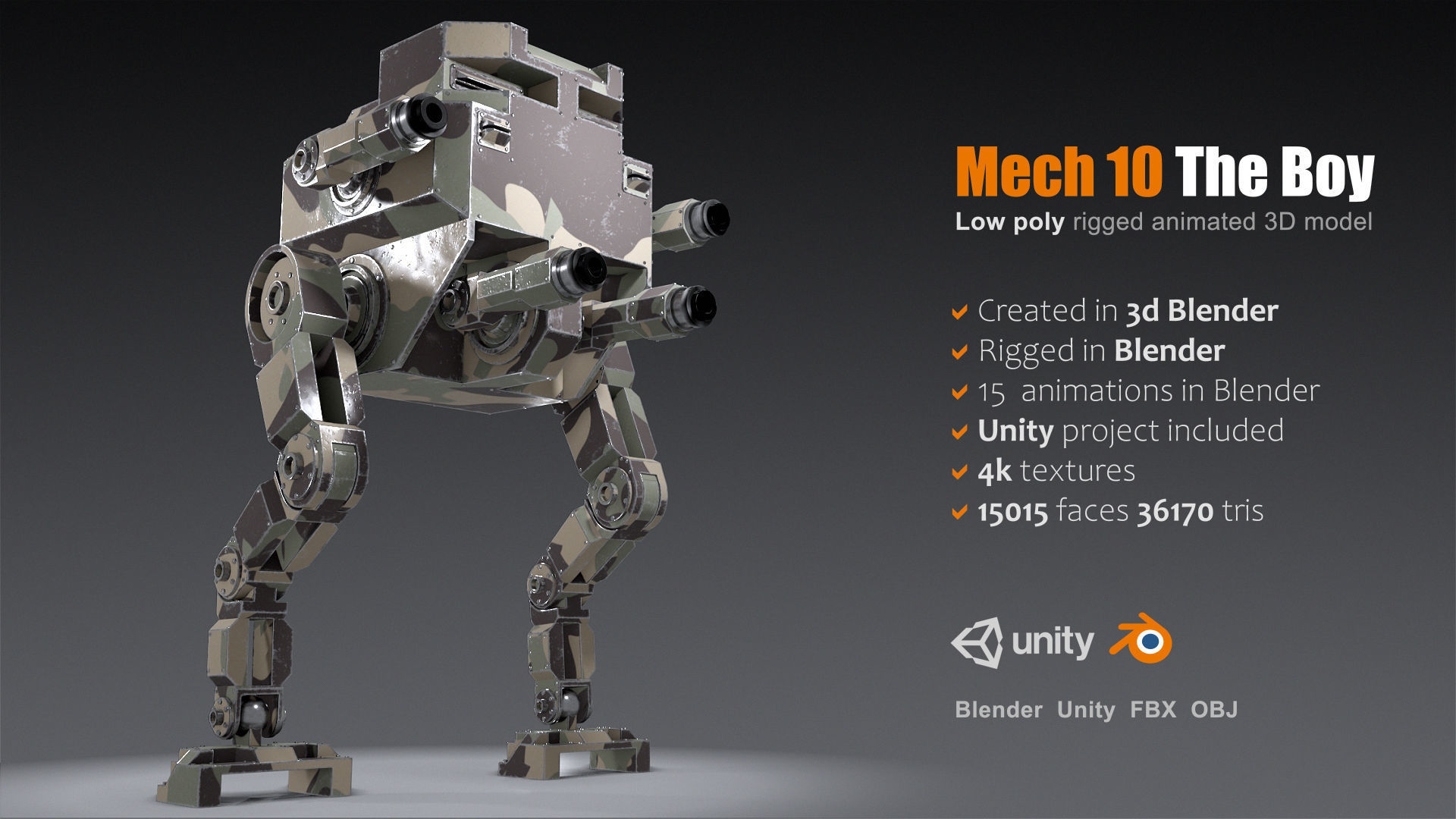 Package of 10 Battle Mechas Low-poly 3D model_15