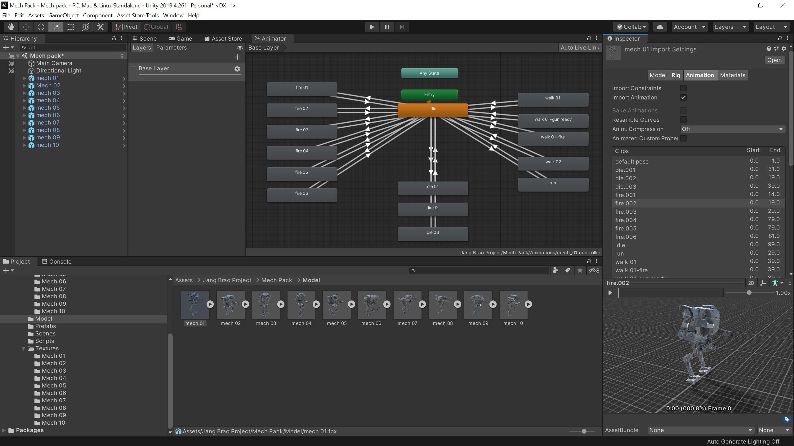 Package of 10 Battle Mechas Low-poly 3D model_21