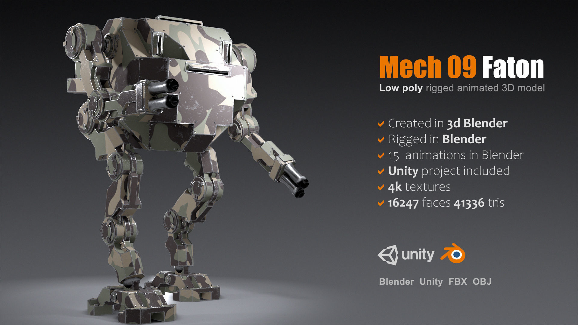 Package of 10 Battle Mechas Low-poly 3D model_14