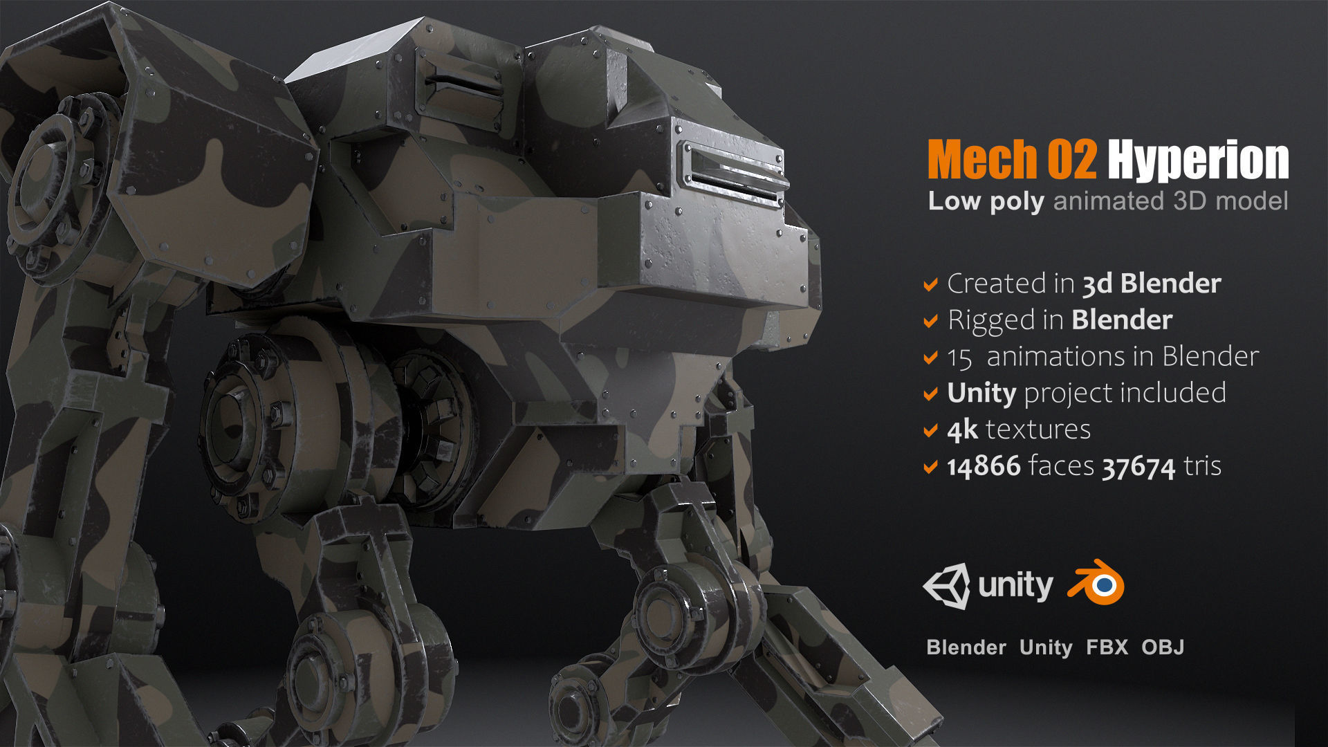 Package of 10 Battle Mechas Low-poly 3D model_7