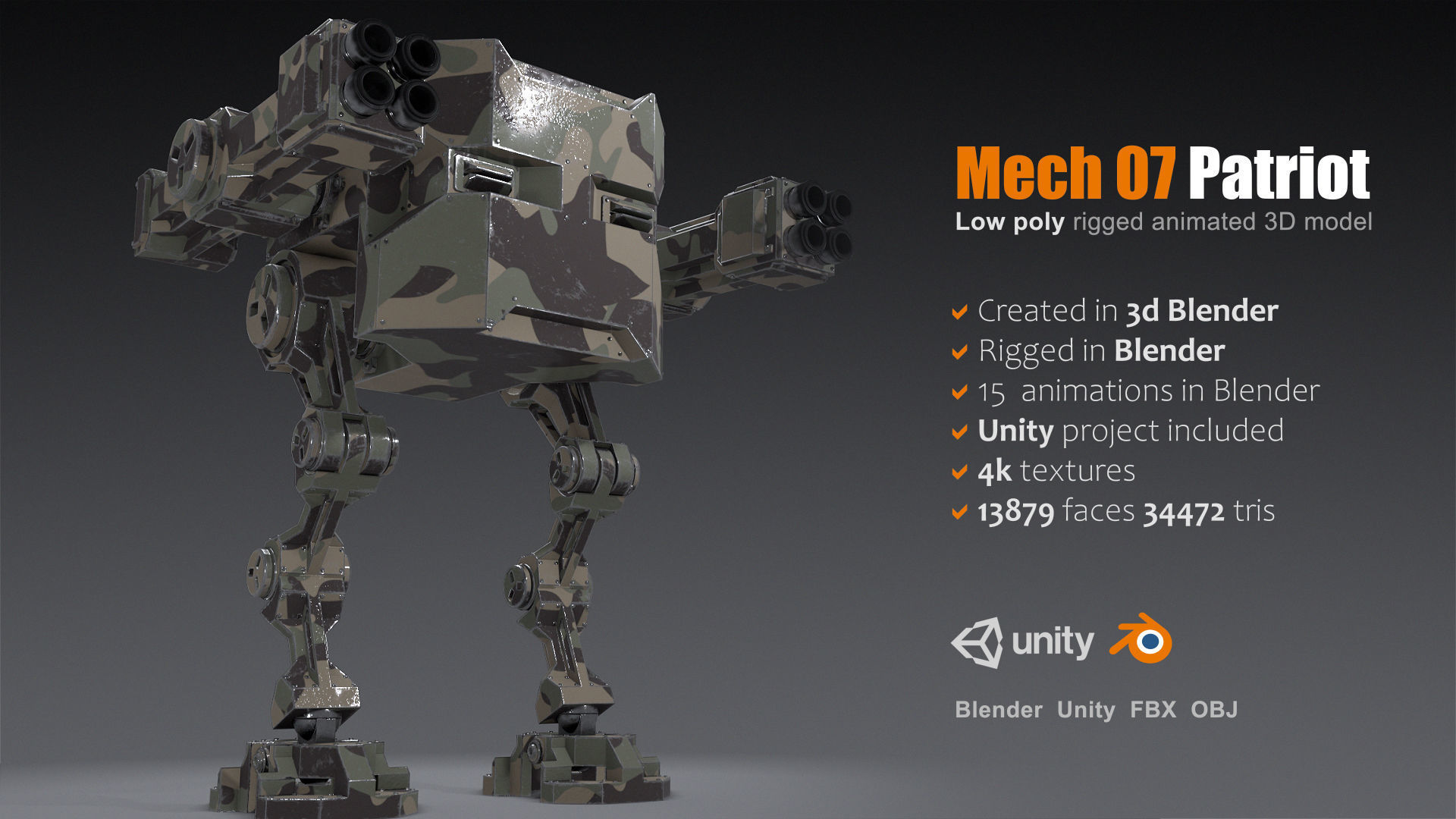 Package of 10 Battle Mechas Low-poly 3D model_12