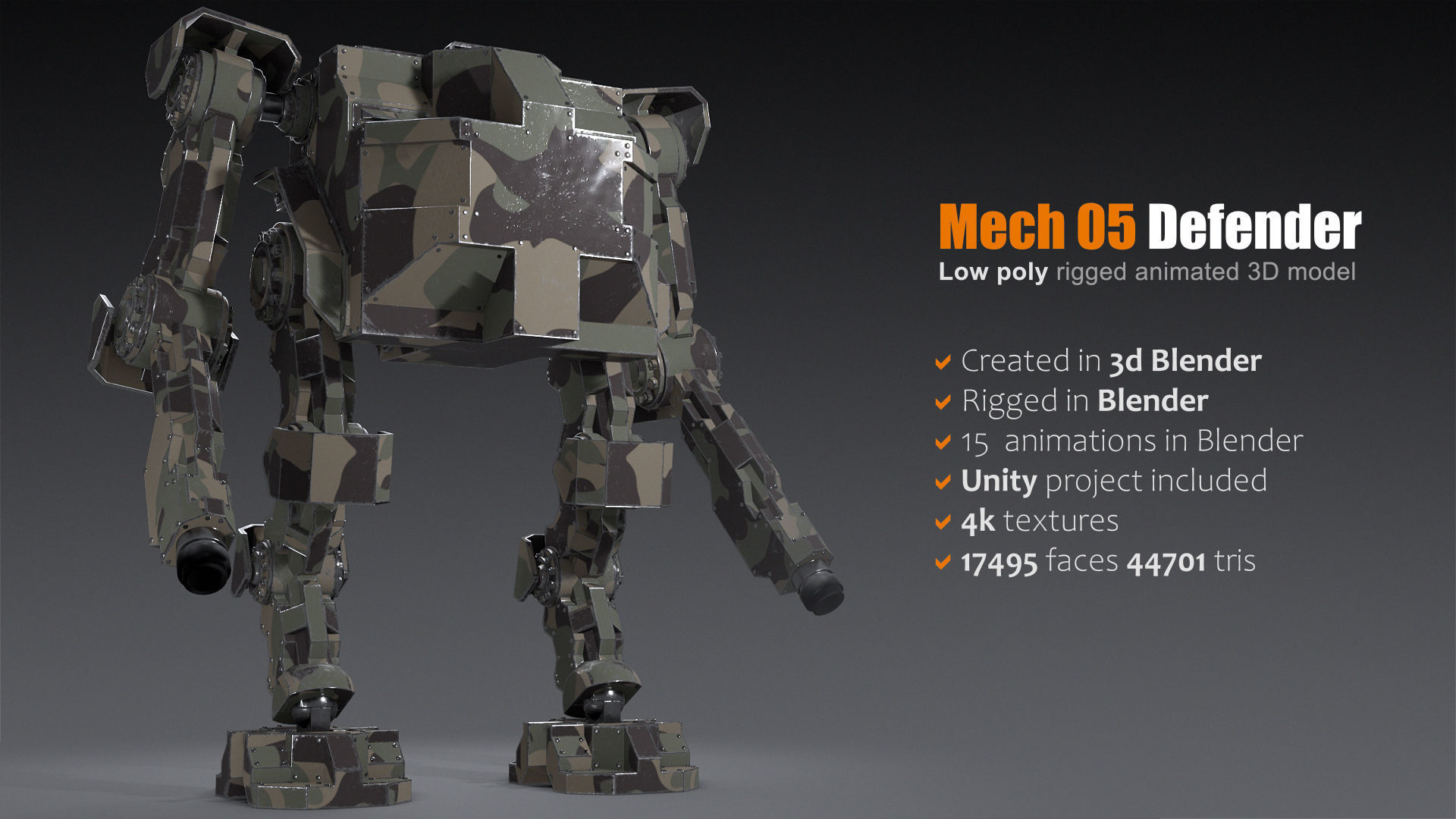 Package of 10 Battle Mechas Low-poly 3D model_10