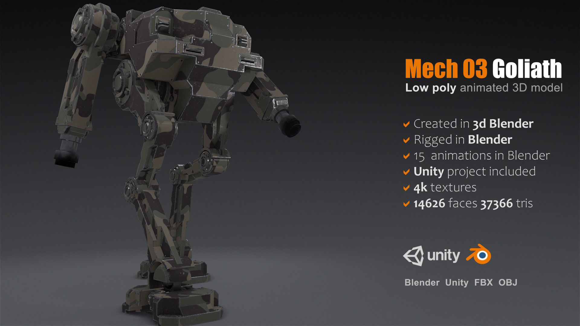Package of 10 Battle Mechas Low-poly 3D model_8