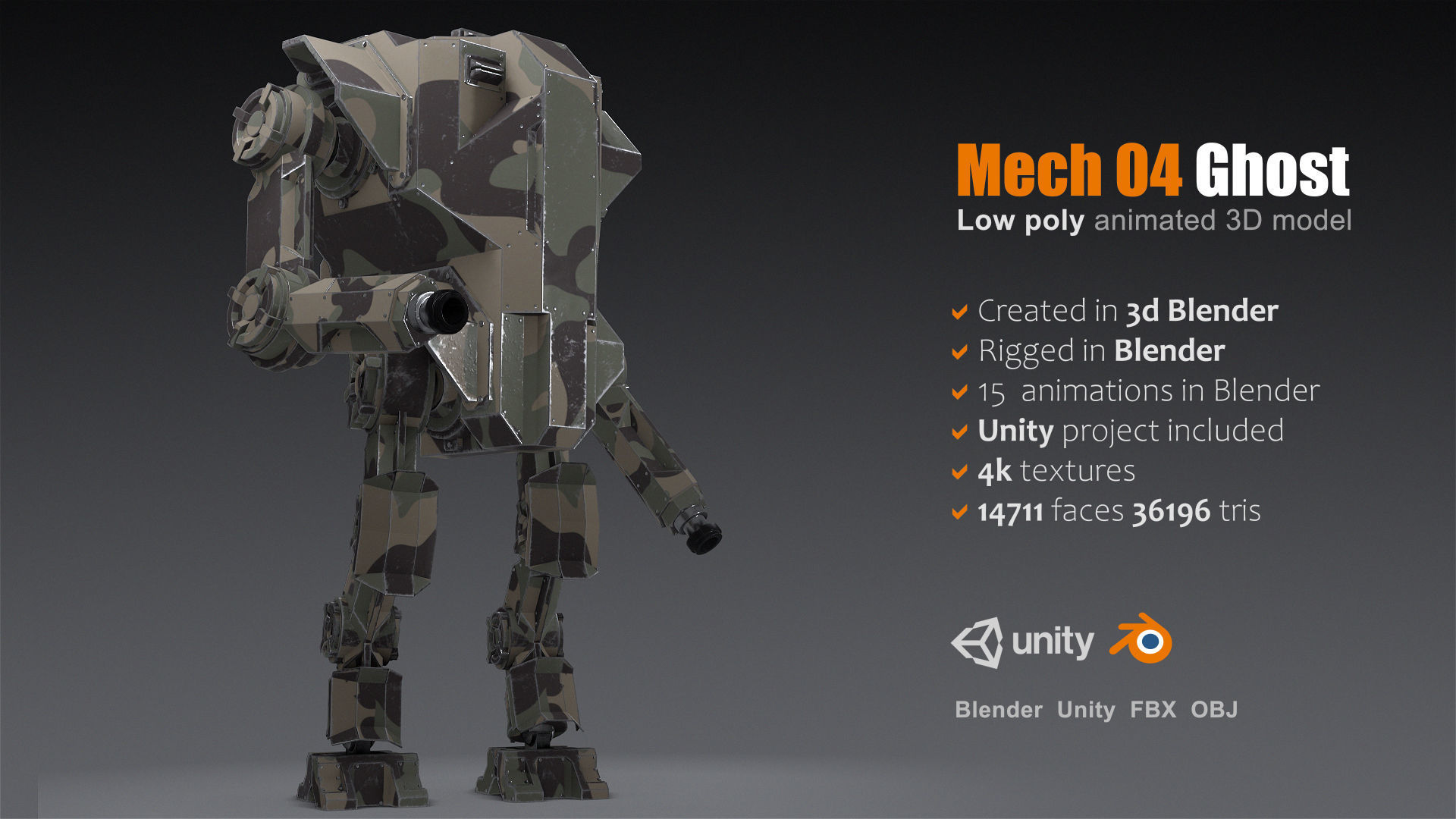 Package of 10 Battle Mechas Low-poly 3D model_9