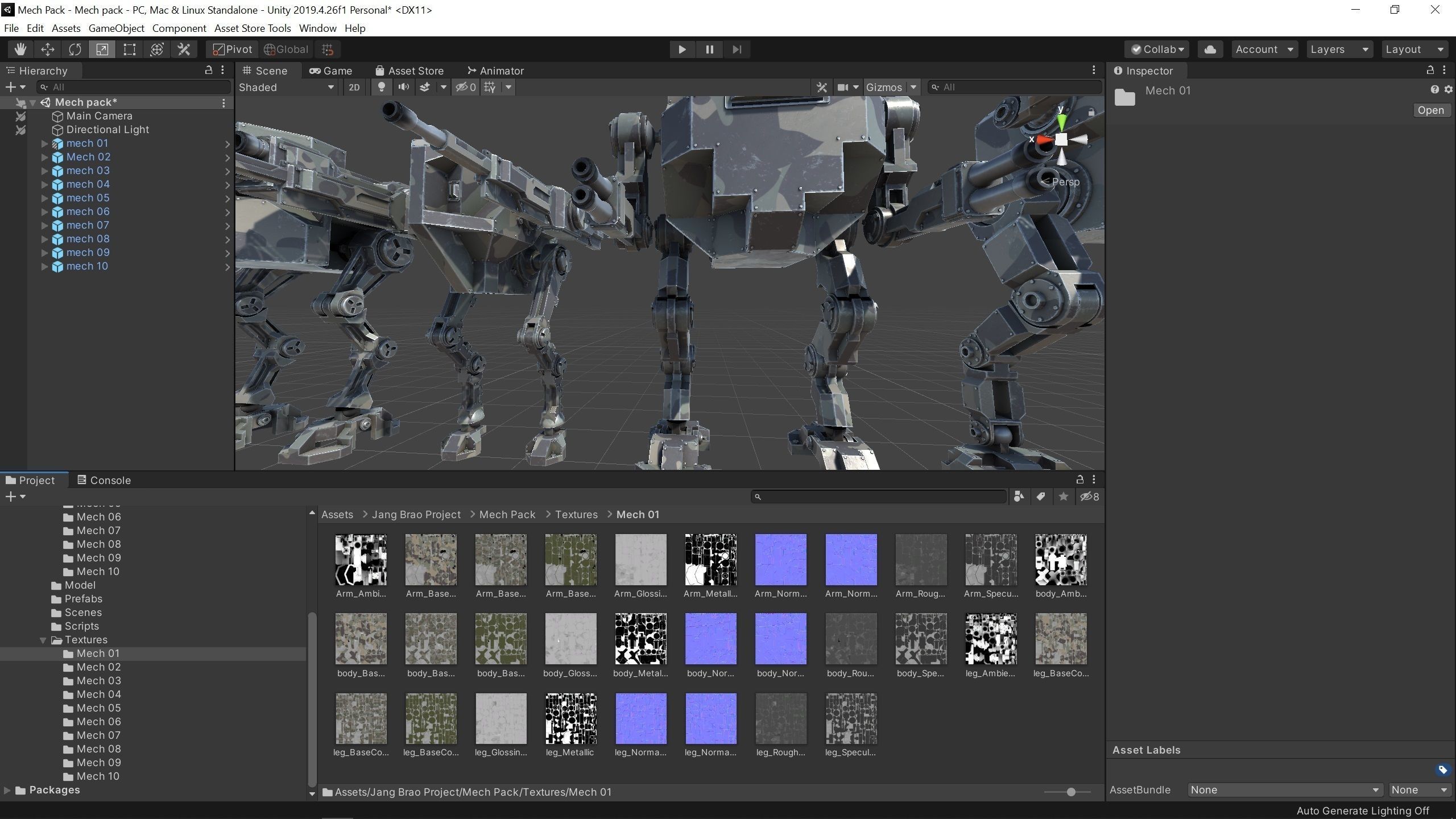 Package of 10 Battle Mechas Low-poly 3D model_20