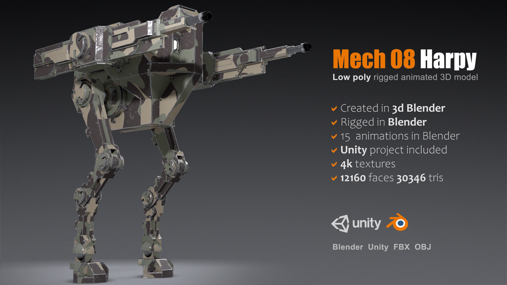 Package of 10 Battle Mechas Low-poly 3D model_13