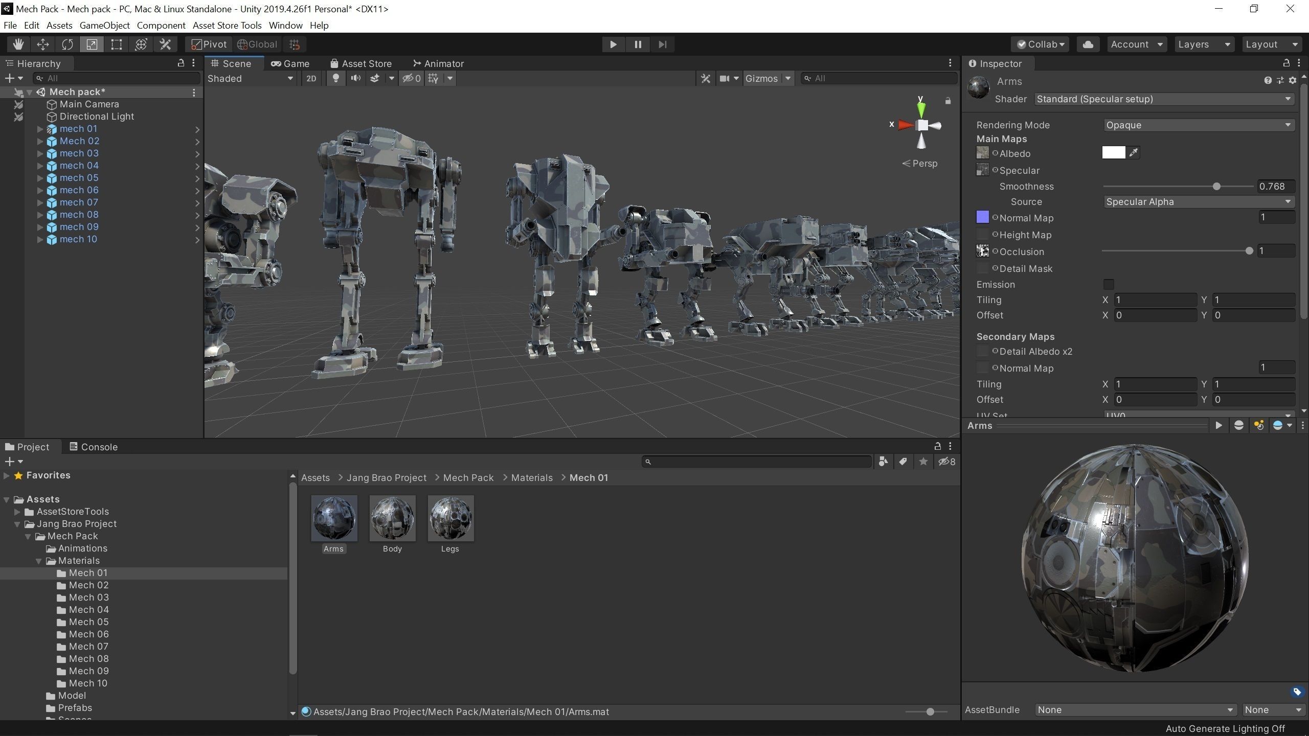 Package of 10 Battle Mechas Low-poly 3D model_19