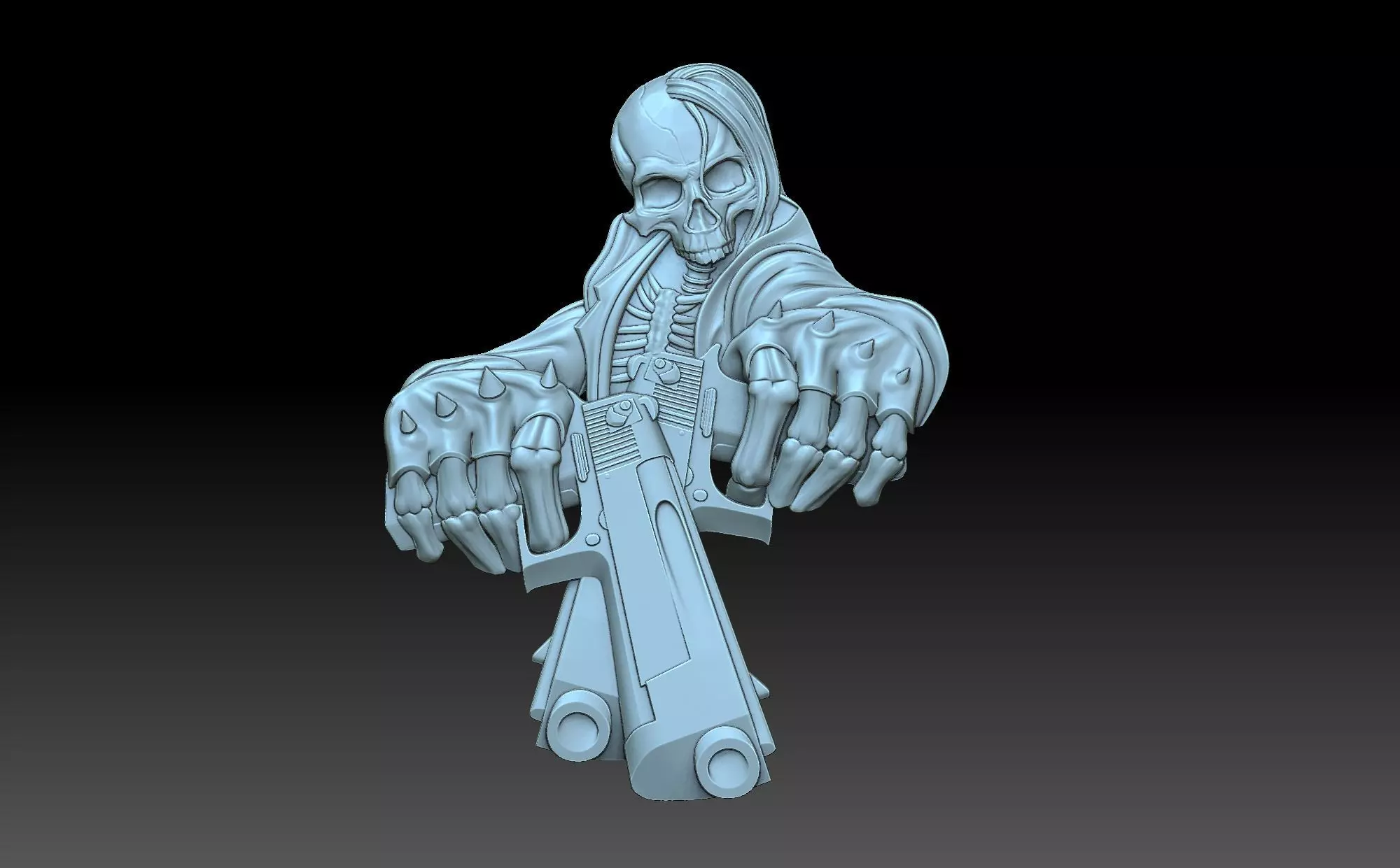 A skeleton with pistols 3D print model