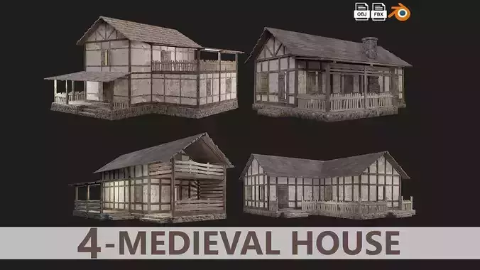 Medieval Old House 4K GameReady Pack 01 to 04 Low-poly 3D model