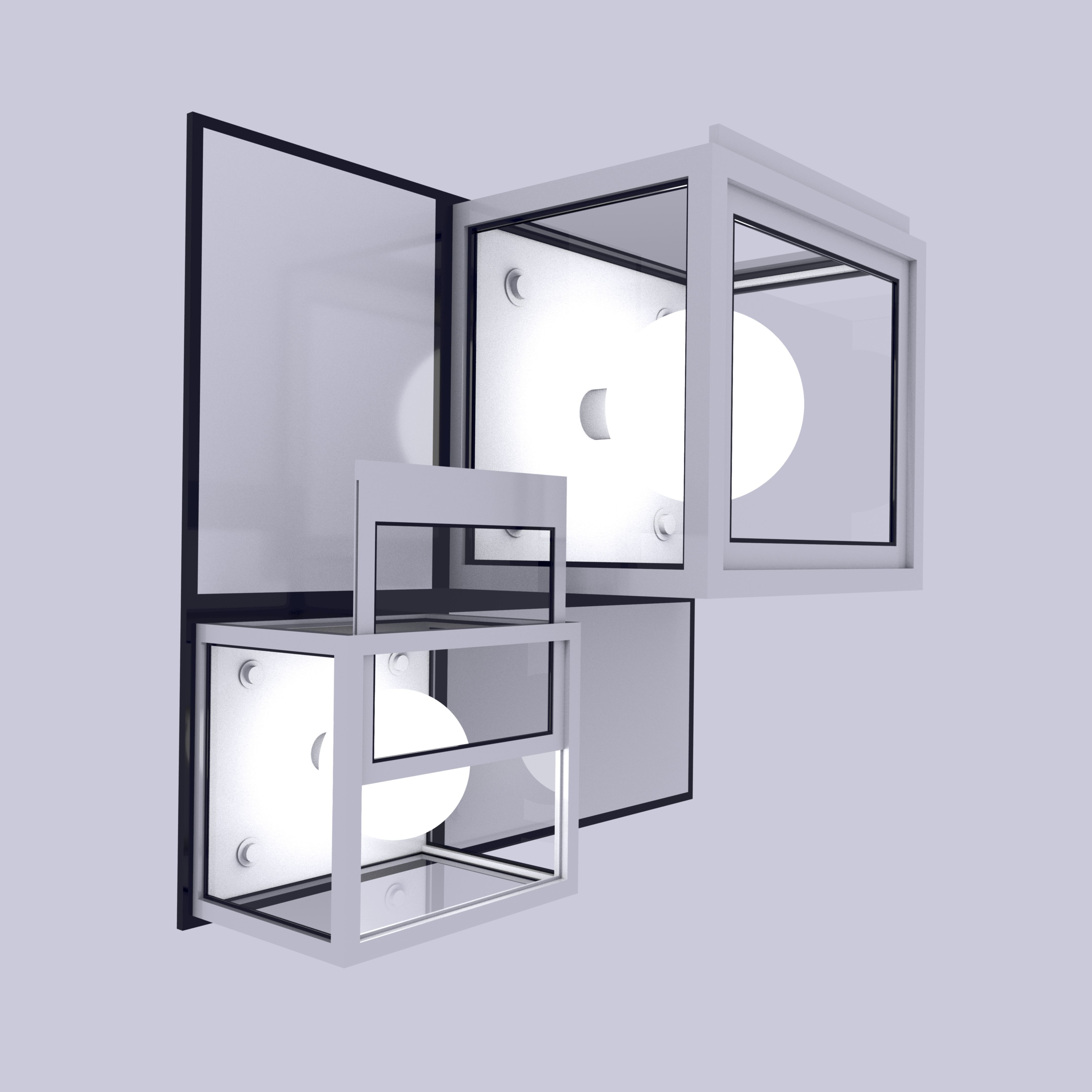 Lamps And Boxes Golden Section 3D Model Collection_3